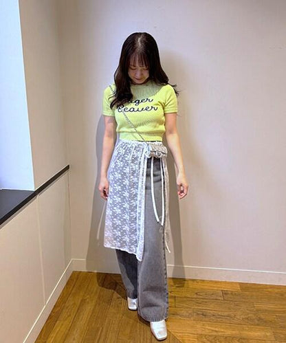 鏈條刺繡字母短袖針織衫【韓國時尚】