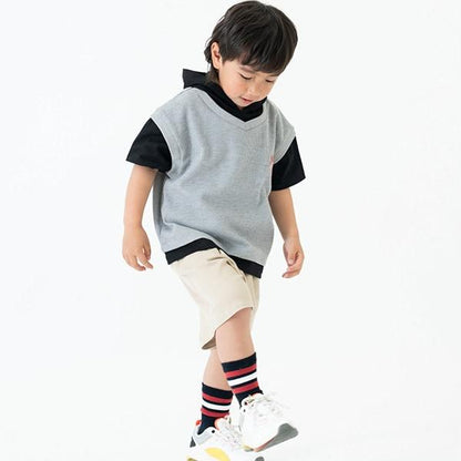 背心疊穿短袖連帽衛衣