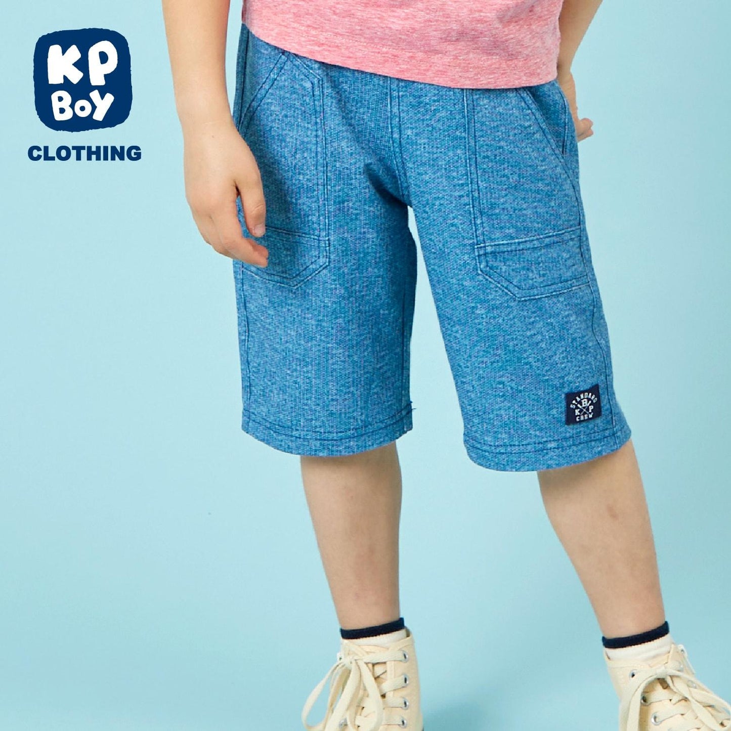 乾爽網眼牛仔風印花五分褲