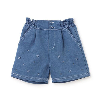 蝴蝶結刺繡鑲鑽短褲