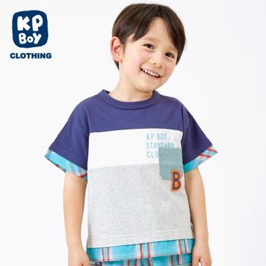 帶尼龍口袋 前身三色拼接短袖T恤