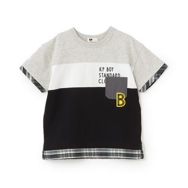 帶尼龍口袋 前身三色拼接短袖T恤