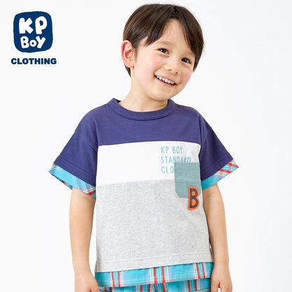 帶尼龍口袋 前身三色拼接短袖T恤