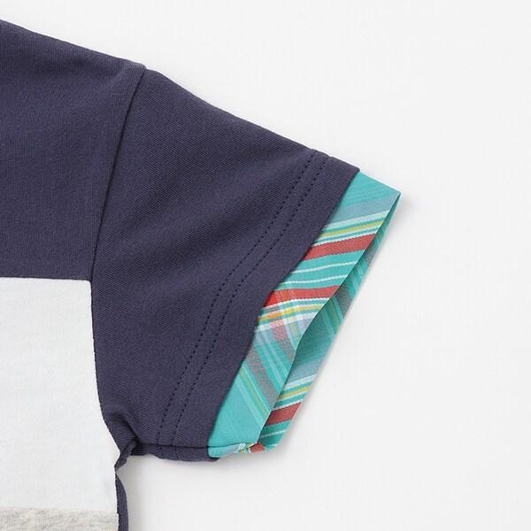 帶尼龍口袋 前身三色拼接短袖T恤