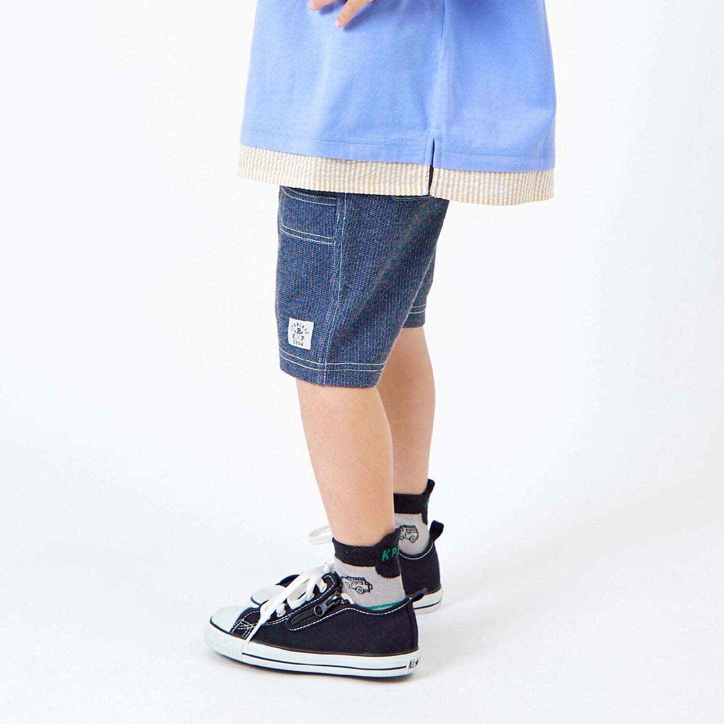 乾爽網眼牛仔風印花五分褲