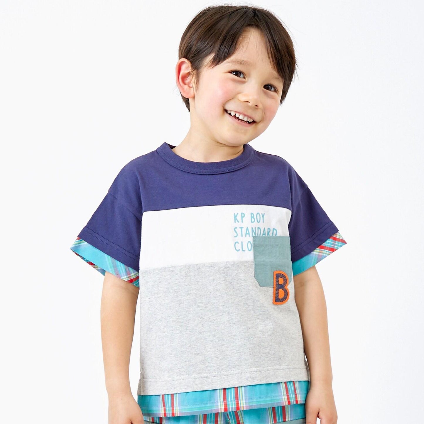 帶尼龍口袋 前身三色拼接短袖T恤