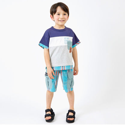 帶尼龍口袋 前身三色拼接短袖T恤