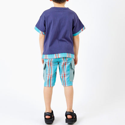 帶尼龍口袋 前身三色拼接短袖T恤