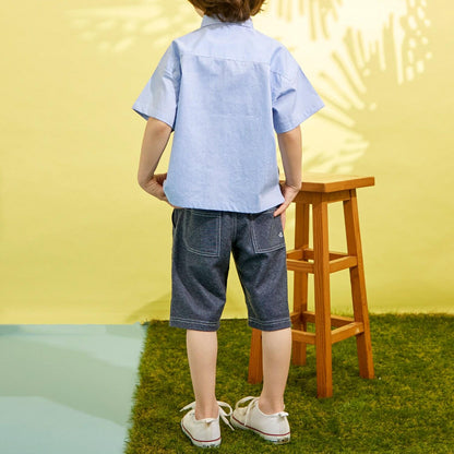 乾爽網眼牛仔風印花五分褲