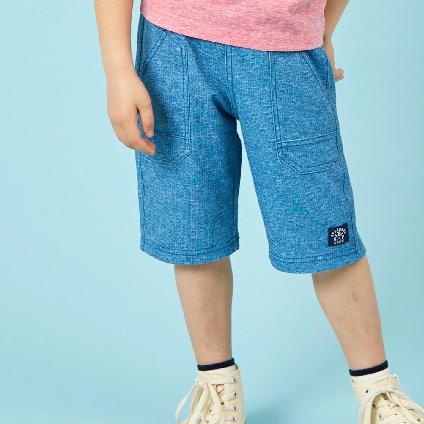 乾爽網眼牛仔風印花五分褲