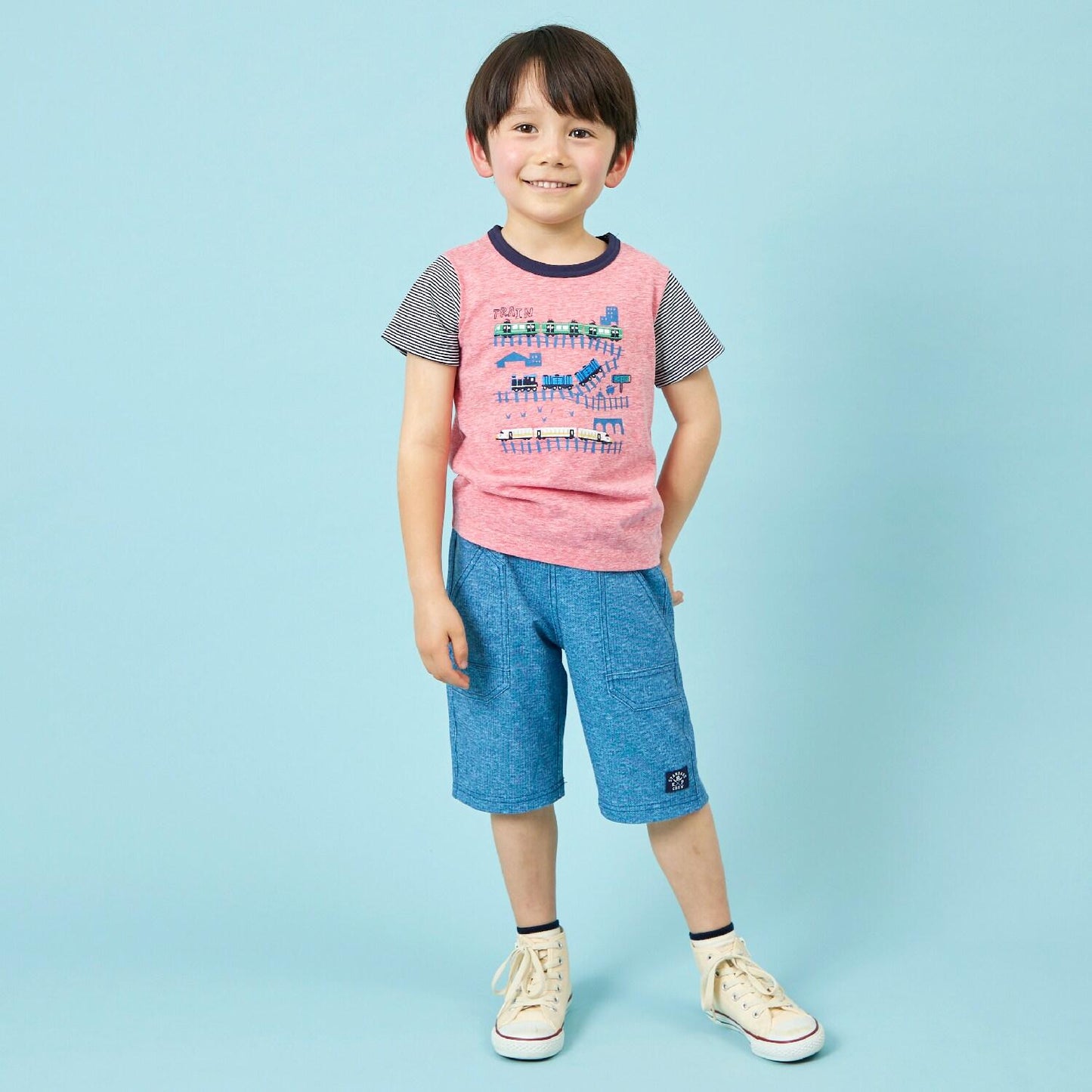 乾爽網眼牛仔風印花五分褲