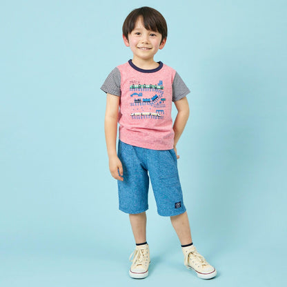 乾爽網眼牛仔風印花五分褲