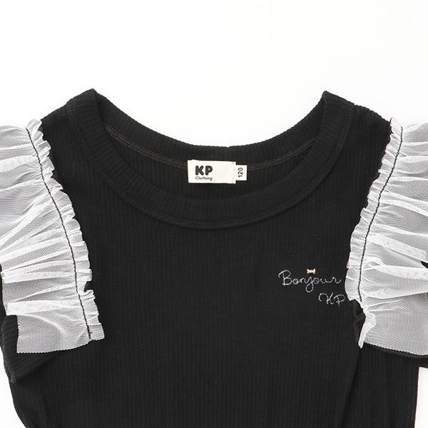 格紋拼接荷葉袖連衣裙