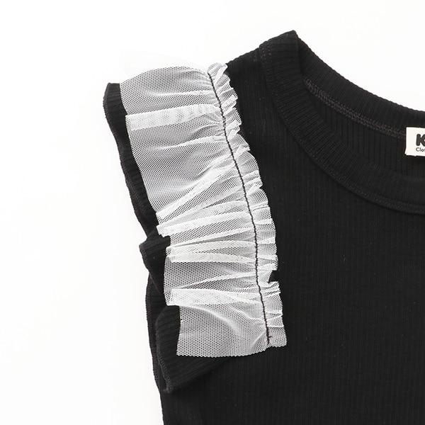 格紋拼接荷葉袖連衣裙