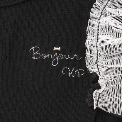 格紋拼接荷葉袖連衣裙