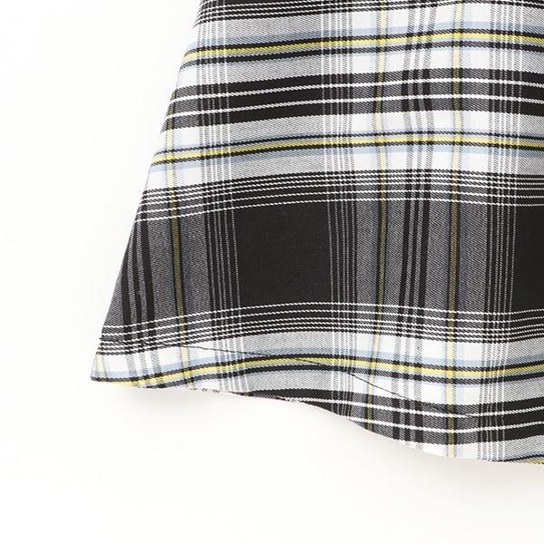 格紋拼接荷葉袖連衣裙