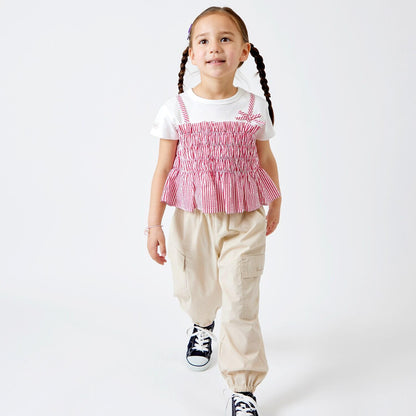 足球條紋吊帶拼接T恤