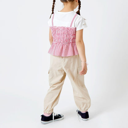 足球條紋吊帶拼接T恤