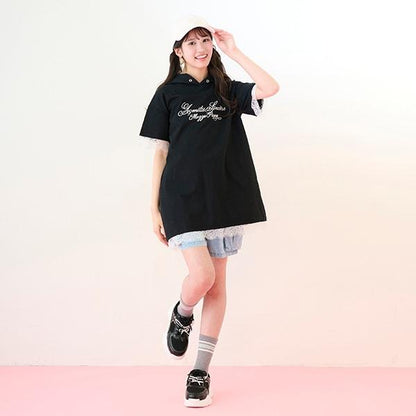 【Nico☆Puchi刊載】【接觸冷感】蕾絲拼接連帽迷你連衣裙