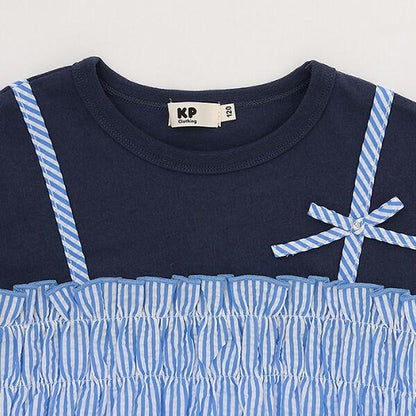 足球條紋吊帶拼接T恤