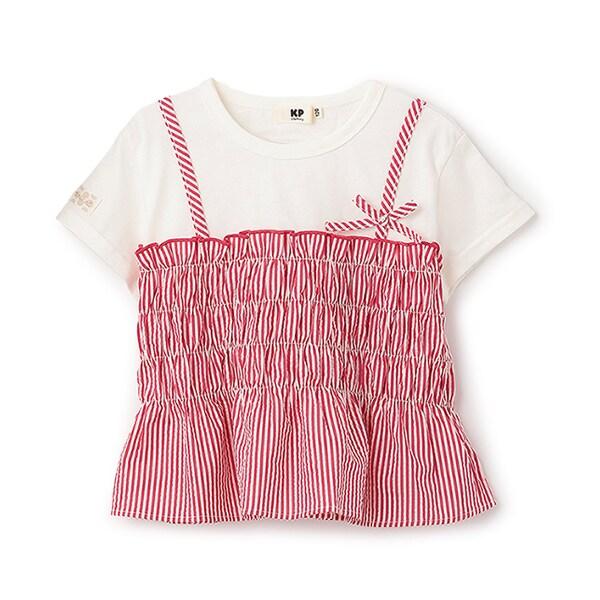 足球條紋吊帶拼接T恤