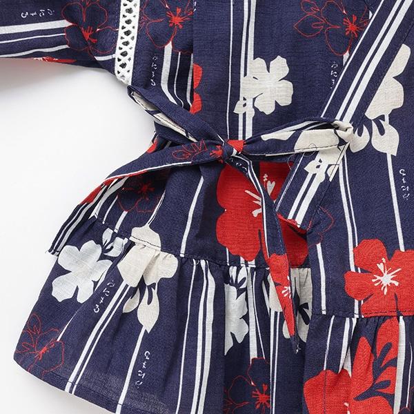 拼色荷葉邊女童浴衣兩件套