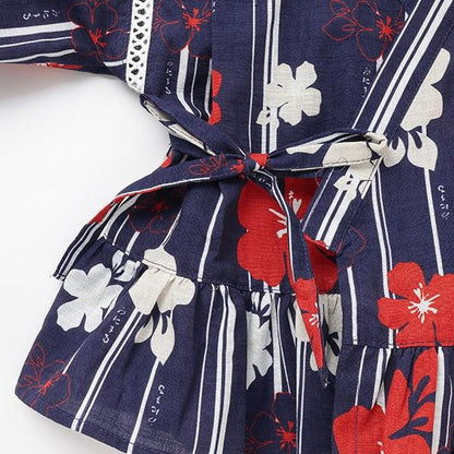 拼色荷葉邊女童浴衣兩件套