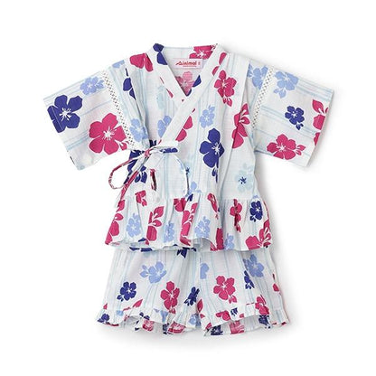 拼色荷葉邊女童浴衣兩件套