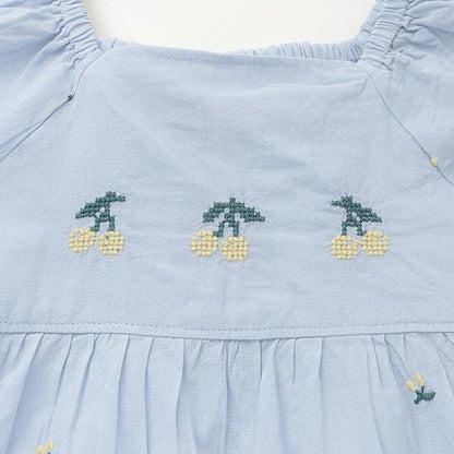櫻桃刺繡泡泡袖襯衫