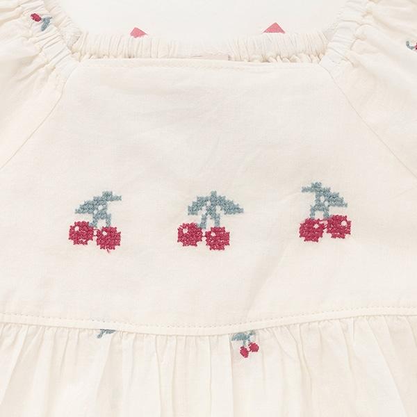 櫻桃刺繡泡泡袖襯衫