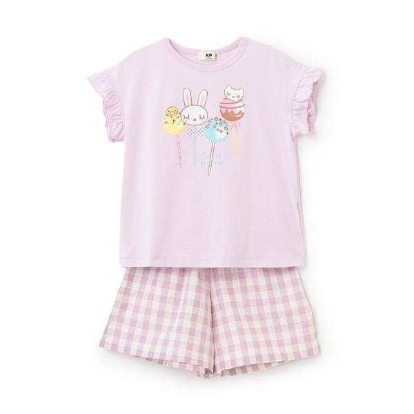 3柄甜品mimi印花T恤+裙褲套裝