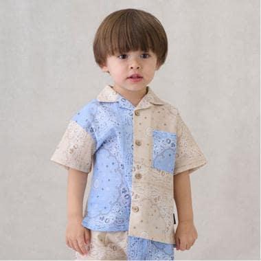 多色圖案開領短袖襯衫（兒童）