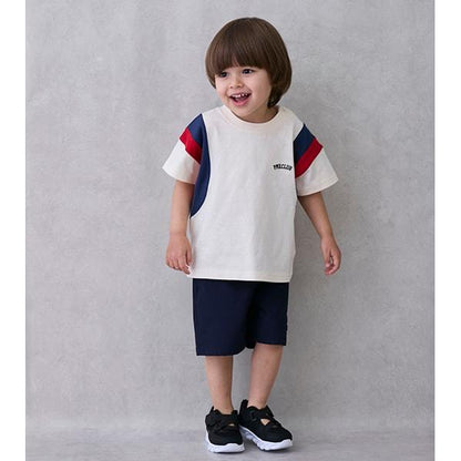 【接觸冷感】袖部拼色短袖T恤