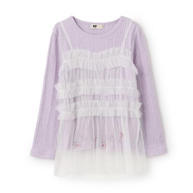 拼接網紗亮絲長袖長款上衣