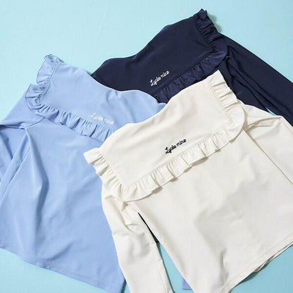 【SWIM】【UV加工】水手風荷葉邊領防曬泳衣