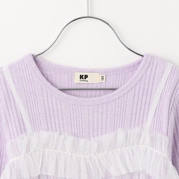 拼接網紗亮絲長袖長款上衣