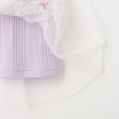 拼接網紗亮絲長袖長款上衣