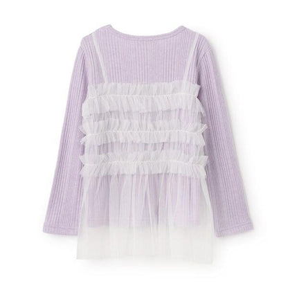 拼接網紗亮絲長袖長款上衣