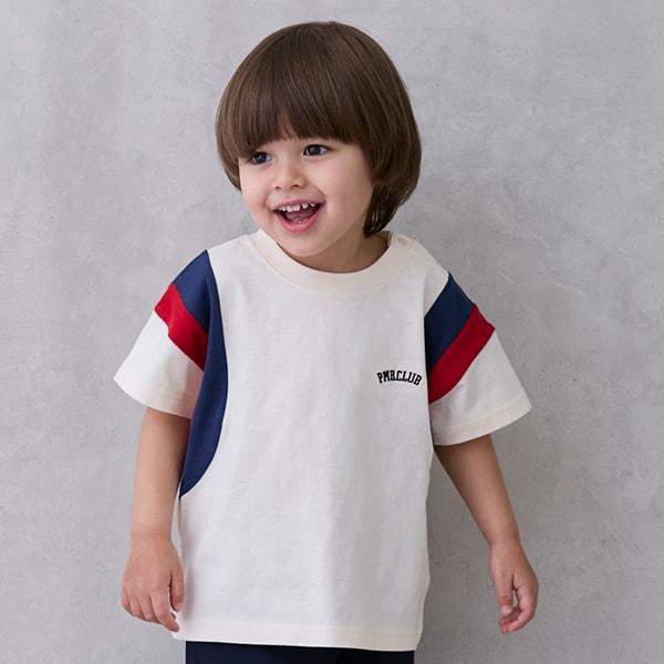 【接觸冷感】袖部拼色短袖T恤