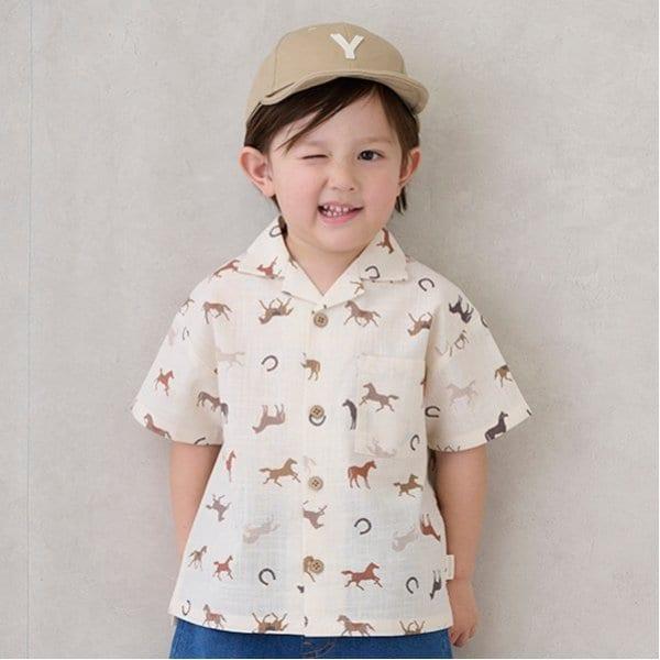 多色圖案開領短袖襯衫（兒童）