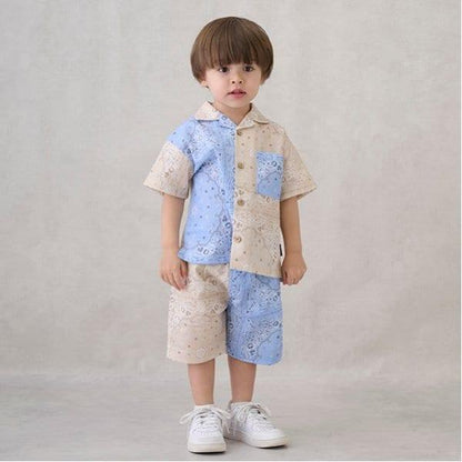 多色圖案開領短袖襯衫（兒童）