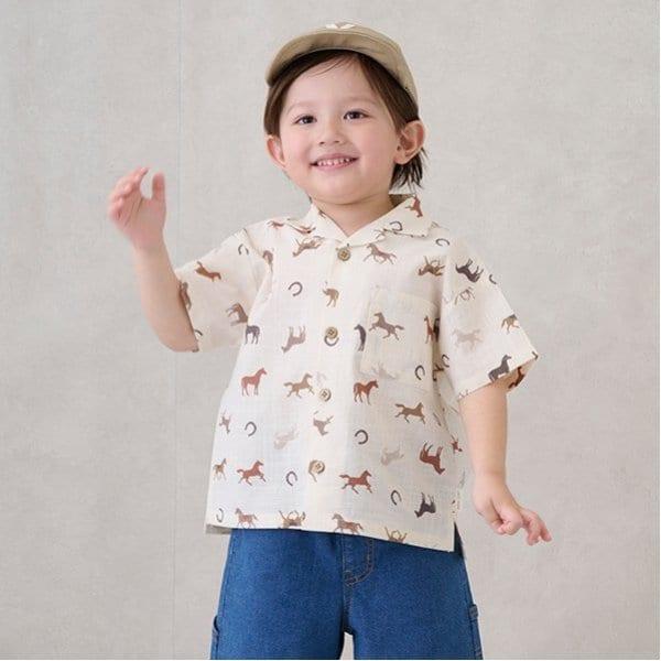 多色圖案開領短袖襯衫（兒童）