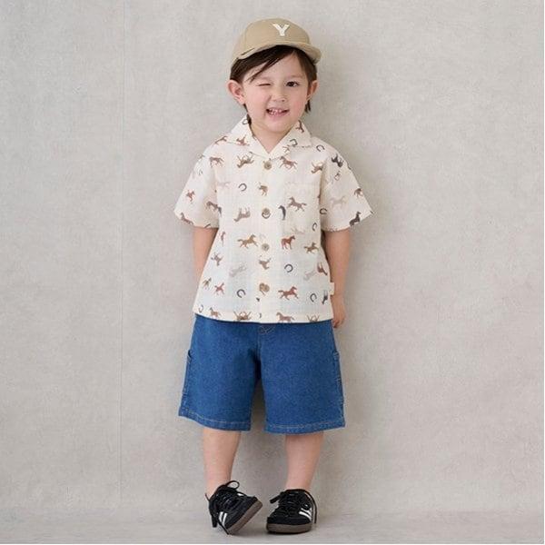 多色圖案開領短袖襯衫（兒童）