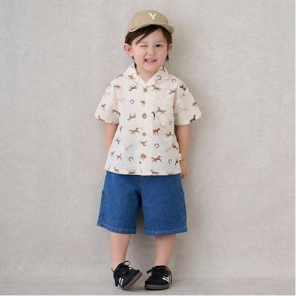 多色圖案開領短袖襯衫（兒童）