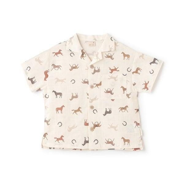 多色圖案開領短袖襯衫（兒童）