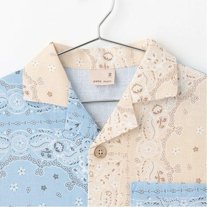 多色圖案開領短袖襯衫（兒童）