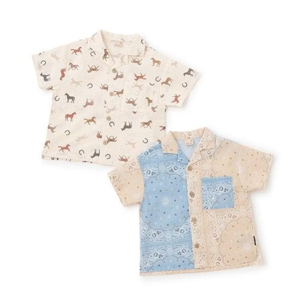 多色圖案開領短袖襯衫（兒童）