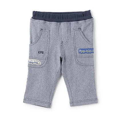 條紋提花電車刺繡七分褲