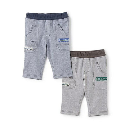 條紋提花電車刺繡七分褲