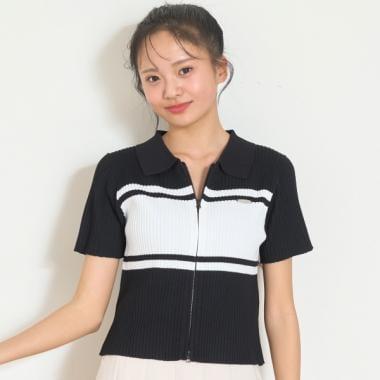 可水洗短袖拉鍊針織衫